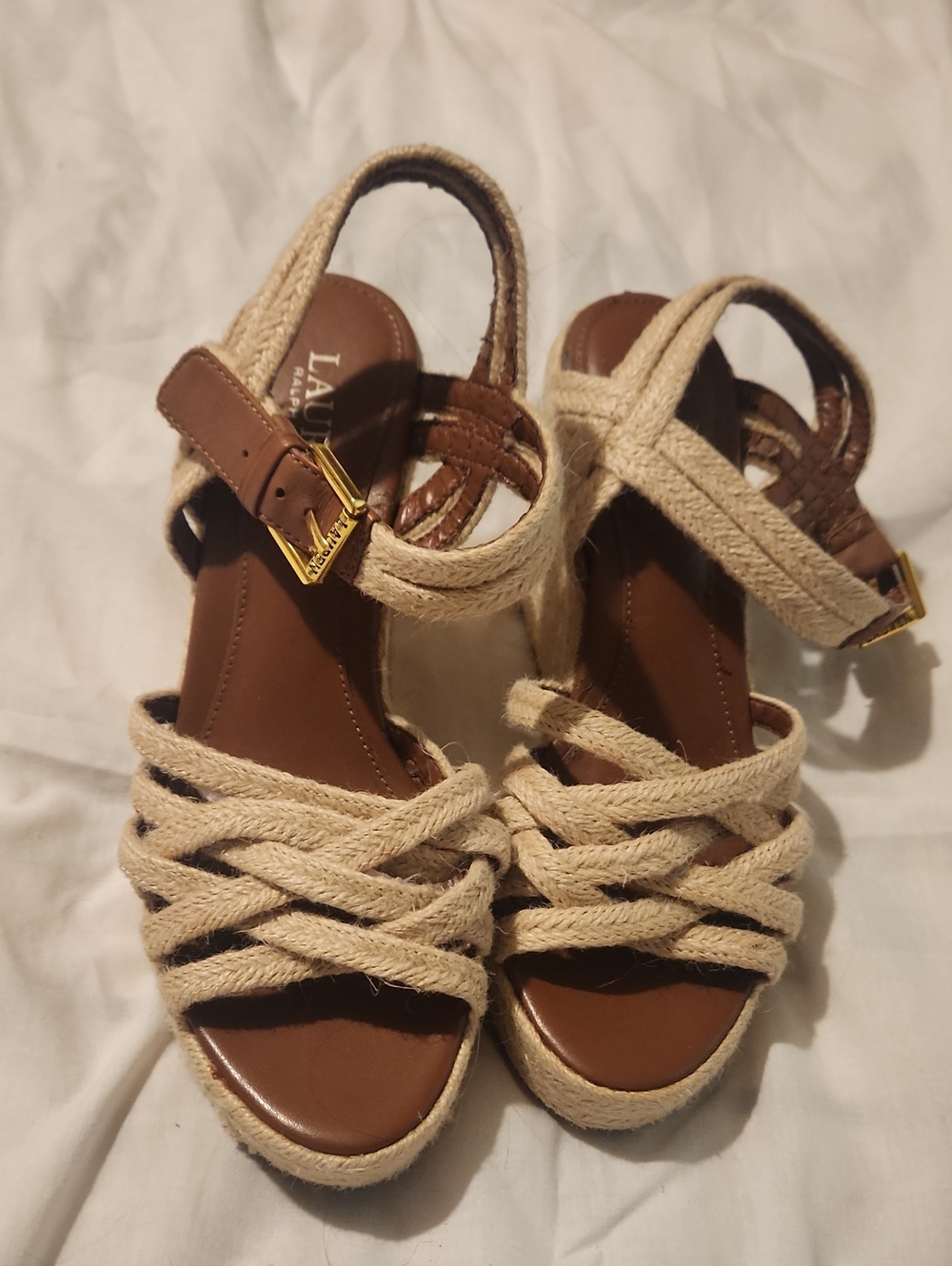 Lauren Ralph Lauren Neutral Braided Espadrille Wedge Sandals